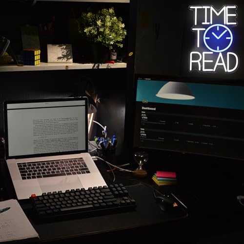 Image of Time To Read Neon Sign Read Books Neon Lights for Bedroom Bookstore Decor | White Letter LED Signs, Blue Clock Neon Read Light Up Sign, Dimmable Acrylic Wall Art, USB Powered, Reading Corner Decor