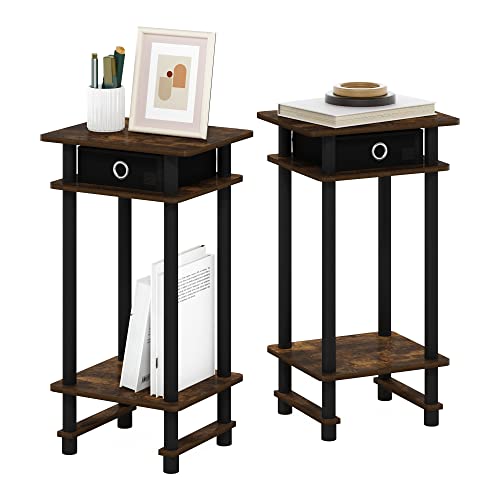 Image of Furinno Turn-N-Tube Set of 2 Toolless 3-Tier Side Table, Amber Pine