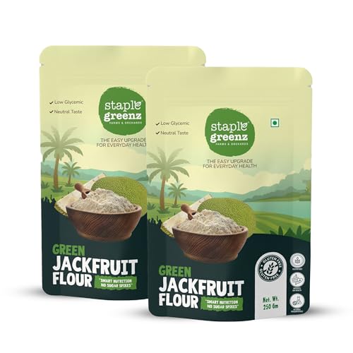 Image of StapleGreenz Jackfruit Flour 250g | Helps Balance Post Meal Sugar Spikes | High Fiber & Antioxidants | Neutral Taste | Add to Regular Flour, Dosa / Idli Batter | Gluten-Free & No Added Preservatives | (Pack of 2)