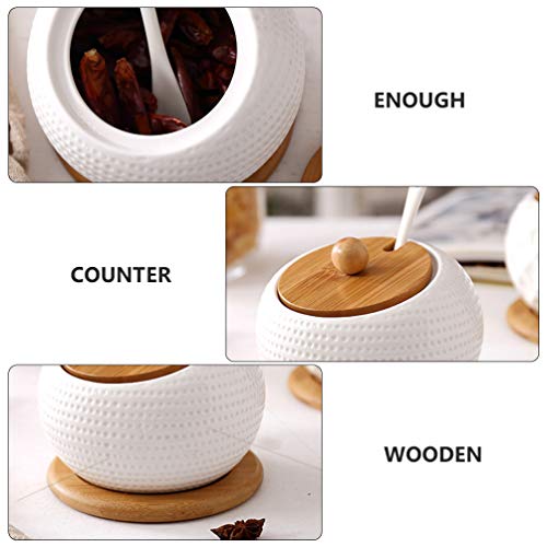 Lifkome Porcelain Condiment Jar Spice Container With Lids Cap Holder Spot Ceramics Seasoning Box Set Ceramic Serving Spoon Wooden Tray Best Pottery Cruet Pot For Your Home Kitchen #TOP3