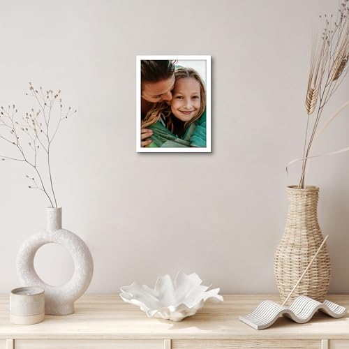 Americanflat 6x8 Picture Frame with Shatter-Resistant Glass - Streamline Collection - Thin Border Photo Frame for Tabletop and Wall Display - Hanging Hardware and Easel Stand Included - White