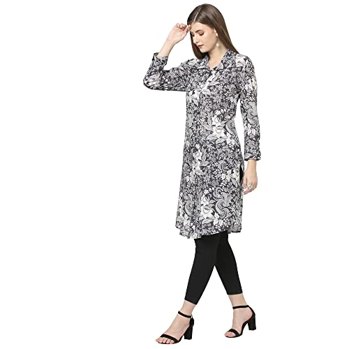 Image of CLOTH HAUS INDIA Floral Printed Shirt Collar Modal Kurti