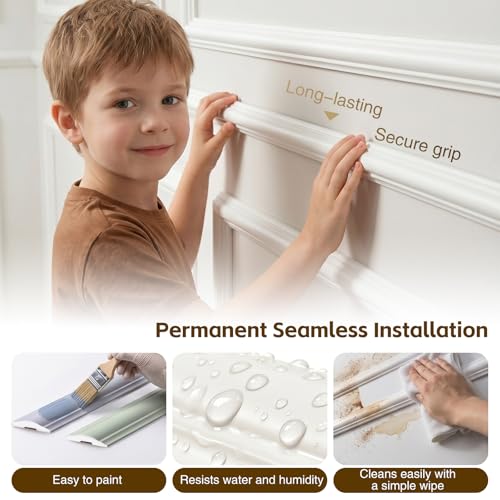 Image of 3 Set Peel and Stick Wall Molding Kit,Premade Self Adhesive Wainscoting Panels,Ready to Assemble Accent Molding Trim for Interior Wall Moulding Decor (24 x 54in)