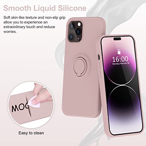 Mocca Compatible With Iphone 14 Pro Case With Ring Stand | Super Soft Microfiber Lining | Full-Body Anti-Scratch Liquid Silicone Case For Iphone 14 Pro Women Girls 6.1Inch - Pink Sand #TOP1