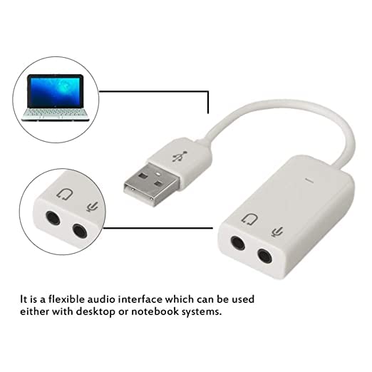 Image of USB External Sound Card 7.1 Channel for Laptop, PC | USB to 3.5mm Jack for Headphone and Microphone Stereo Experience (White)