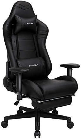 Cyrola Large Gaming Chair with Footrest High Back Ergonomic Design Adjustable Armrest Computer Racing Gaming Chair for Adults Gamer Chair Heavy Duty Video Game Chair Lumbar Support All/Black