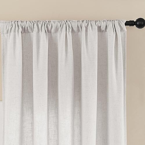 Image of Joydeco Linen Curtains for Living Room,Light Filtering Rod Pocket Back Tab Semi Sheer Drapes Window Long Curtains 90 inches Long Blanc de Blanc