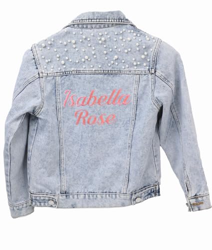 Personalized Embroidered Girls Jean Jacket, Customized Kids Pearl Jean Jacket with Name, Cute Toddler Coat for Flower Girls Gifts for Wedding, Birthday, Family Wear for Mother & Kids
