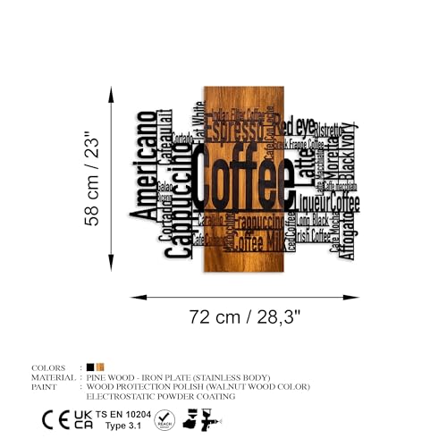Elegancki dekoracyjny drewniany element ścienny, orzech i czerń, 72 x 58 x 3 cm | 100% drewno (3 cm) i metal (1,5 mm) | unikalny design do stylowej dekoracji domu