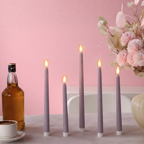 Image of Rossesay 24 Pcs Flameless LED Taper Candles Battery Operated Candle 8.5 inch, 9.65 inch, 10.8 inch, 12.8 inch Flameless Candlesticks Flickering for Christmas Church Wedding Indoor Decoration(Classic, Purple)