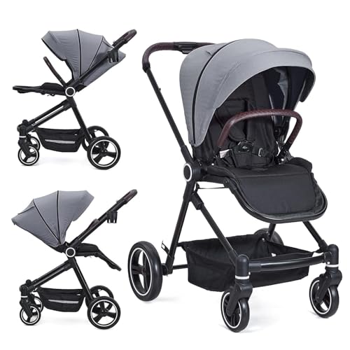 Garvee Poussette 2 En 1 Réversible Pour Nouveau-Né à 36 Mois (22Kg) - Pliable Compacte, Siège Sécurité 5 Points, Grande Capote Anti-UV Et Panier De...