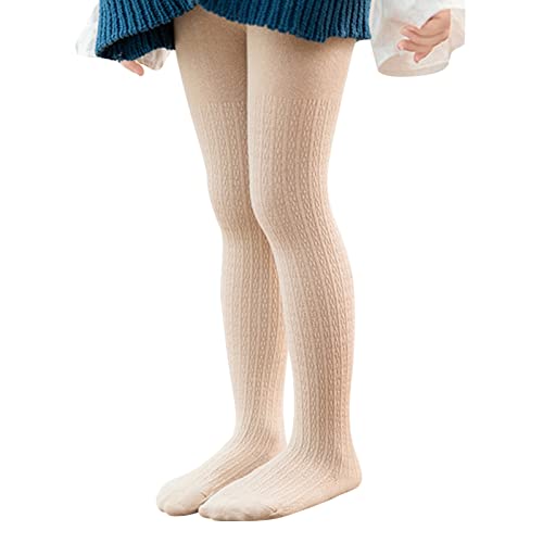 Knit Tights for Kids Girls Toddler Transition Ballet Leggings Soft Footed Dance Pantihose School (Khaki, 6-8 Years)