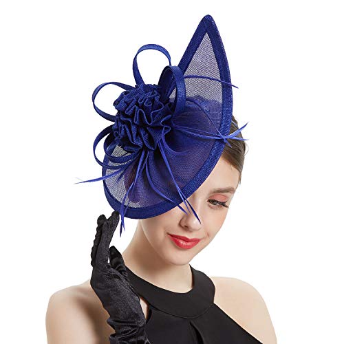 Latimoon Fascinators For Women Derby Pillbox Hat Cocktail Tea Party Feather Headband Royal Blue #TOP1