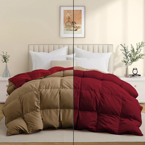 Image of Luxurious Comfort 600 GSM Winter Comforter Double Bed Size 90 inchX100 inch - 600 GSM Microfiber Super Soft Fluffy for Winter Comforter /Rajai /Duvet /Blanket Double Bed - Burgundy /Baige Color