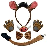 RAOPNHS 5-Teiliges Wildschwein Kostüm Set - Pumba Stil Warzenschwein Tierkostüm Zubehör mit Ohren Haarreif, Nase, Schwanz, Fliege & Pfoten - Lustige Verkleidung für Karneval Fasching & Mottoparty