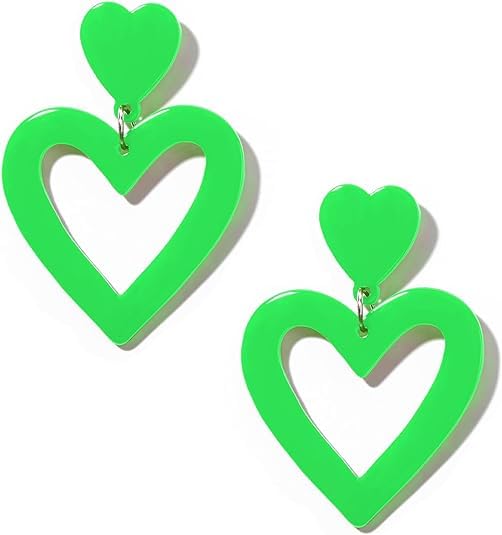 Image of Heart Earrings Y2K Love Heart Big Hoop Cute Fun Dangle Earrings, One Size, Acrylic, No Gemstone