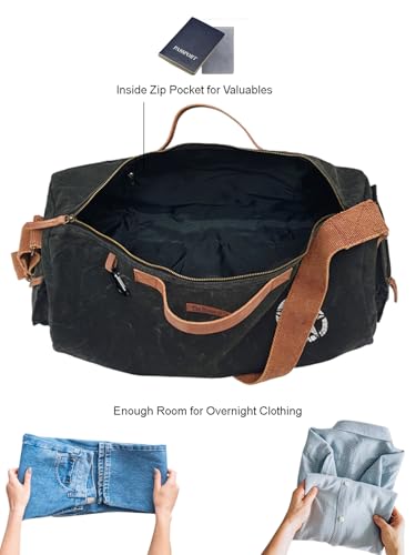 Image of The House of Tara Canvas Travel Duffle Bag | 25 litres | Sports Duffel | Gym Bags | for Men and Women | Adjustable Broad Strap | Airline Carry-On Luggage | Quick Access Pockets | Black