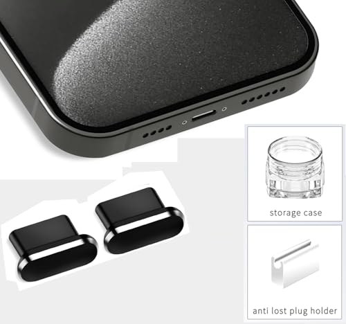 Image of Mizi [2 Pack] USB-C Metal Anti Dust Plug Cover, Protect Charging Port from Dust and Moist with Storage Box and Cable Clip Holder for iPhone 15 /16 /17Series - Black