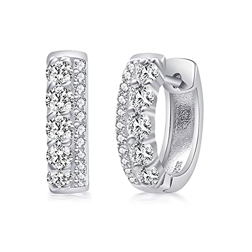 Hoop Earrings for Women 14k White Gold Plated 925 Sterling Silver Hoop Earrings 5A Cubic Zirconia Small Hoop Earrings April Birthstone Huggie Earrings Jewelry Gifts Earrings for Women Girls Mom