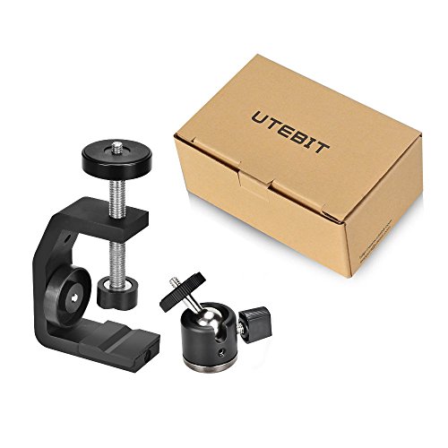 Utebit C Clamp With Tripod Head Adjustable Camera Clamp Mount Set For Desktop 360 Degree Swivel Mini Ball Head With Hot Shoe And 1/4 Screw Compatible With Canon Nikon Dslr Monitor #TOP7