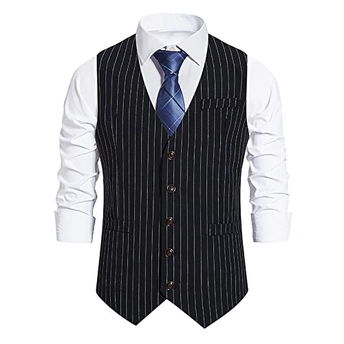 Men's Striped Casual Business Vests Lightweight Waistcoat Slim Fit Suit Vest Single Breasted Formal Blazer Jackets2