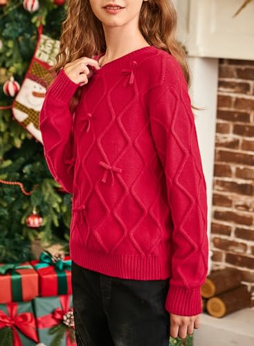 Cute Girls Bow Sweaters 2025 Crewneck Knit Long Sleeve Pullover Sweater 6-13 Years3