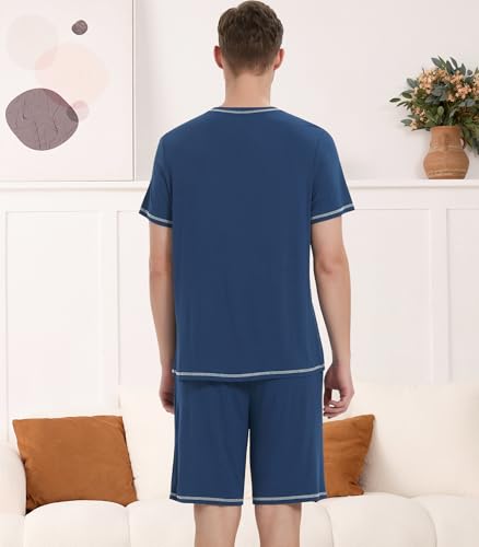 Image of NACHILA Men's Bamboo Viscose Pajamas Set Raglan Short Sleeve Shorts Pjs