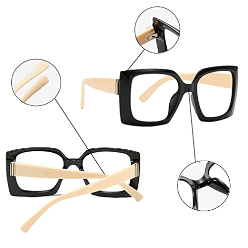 Image of Retro Square Blue Light Blocking Reading Glasses For Women Men Oversized Anti Anti Glare UV Eyewear