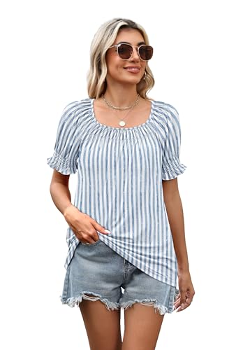 Image of WIHOLL Womens Short Sleeve Square Neck Summer Tops Dressy Casual Blouses Trendy Clothes 2026