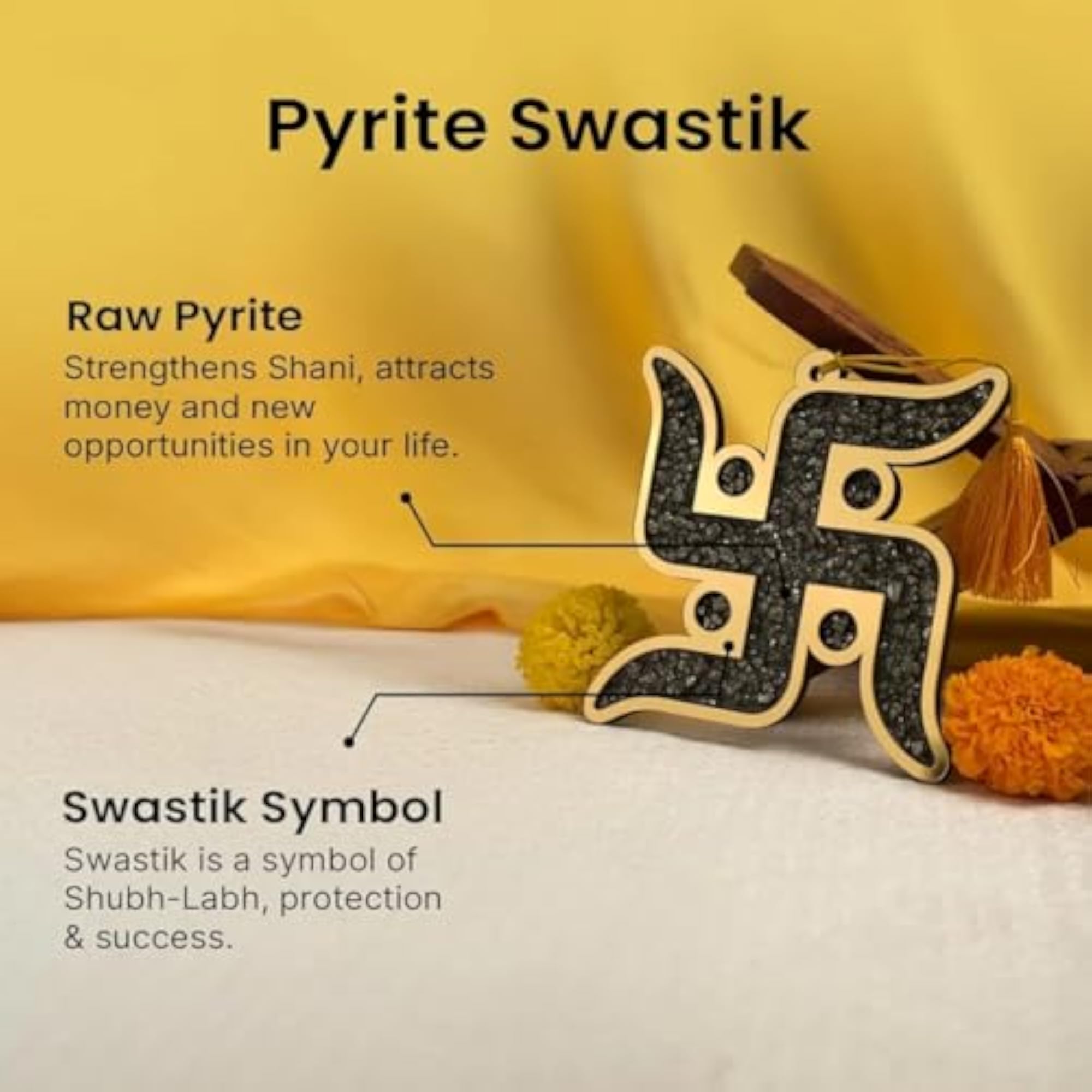 Pyrite Swastik Wall Hanging, Vastu Decor Item