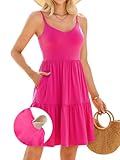 V FOR CITY Womens Built-in Bra Cami Dresses with Pockets Adjustable Strap V Neck Tiered Vacation Party Dress 2025 XL Hot Pink