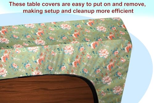Image of The Furnishing Tree Elastic Cotton Square Center Table Cover 18x18 in Inches Floral Multicolor on Greenish Base