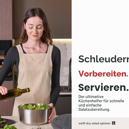 Zyliss Swift Dry Salatschleuder Edelstahl 6L, Pump-Mechanismus & Stopptaste – Ansicht 2