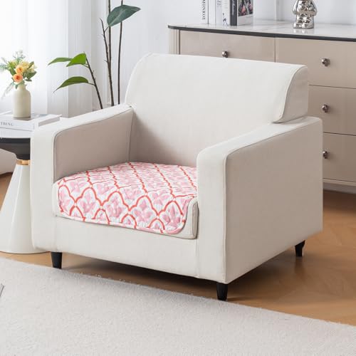 Image of House of Quirk 'Mughal Series' Printed Quilted Sofa Cover for 1 /2 /3 /4 Seater - Anti-Slip, Washable Couch Protector Slipcover (One Seater, Peach Blush, 80x60 cm)