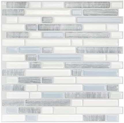 SMART TILES Peel and Stick Backsplash - 4 Sheets of 10.06" x 10" - 3D Adhesive Peel and Stick Tile Backsplash for Kitchen, Bathroom, Wall Tile