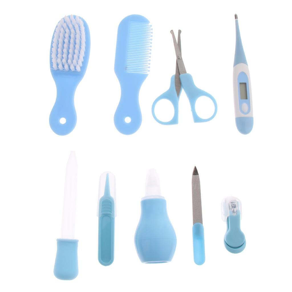 BNF 9pcs Kid Baby Nail Clipper Hair Care Set Grooming Thermometer Brush Kit Blue | Baby | Bathing & Grooming | Health & Grooming-image-37