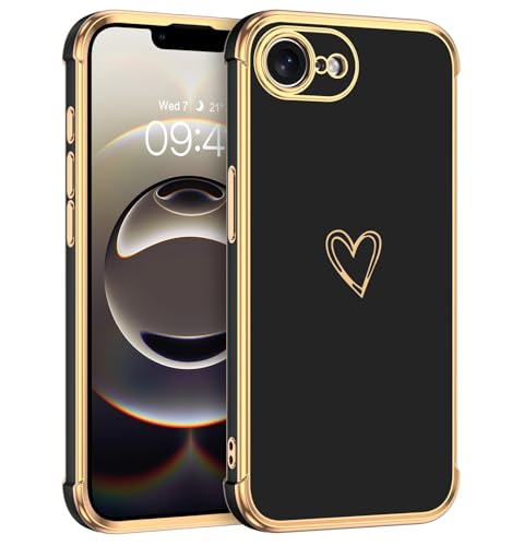 GUAGUA Case for iPhone 17e / iPhone 16e,Cute Heart Pattern Soft TPU Plating Cover for Women Girls with Camera Protection & 4 Corners Shockproof Protection Phone Cases,Black