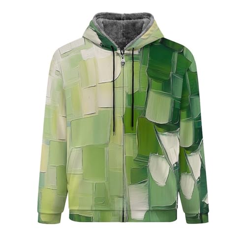 Veste polaire à fermeture éclair pour homme sweat à capuche imprimé abstrait vert