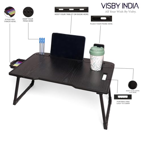 Image of VISBY INDIA Wood Office Table For Home /Writing Desk For Office /Folding Table For School /Folding Study Table /Work From Home - Multipurposetable-> (Black COTTED), 59cm, 40cm