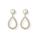 14K Gold Plated Pearl Ear Drop Earring with Retro palace Style S925 silver needle for Women Girl Gif