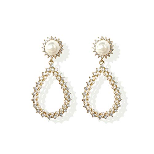 14K Gold Plated Pearl Ear Drop Earring With Retro Palace Style S925 Silver Needle For Women Girl Gifts Present Valentines Birthday Anniversary Mothers Day Christmas (Gold) #TOP6