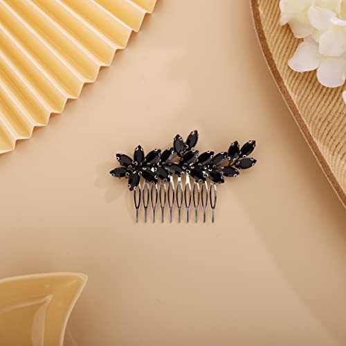 Chargances Bride Wedding Rhinestone Hair Comb Black Crystal Hair Side Comb Fashion Handmade Headpiece Bridal Hair Accessories For Wedding Prom Flower Girl (Black) #TOP1