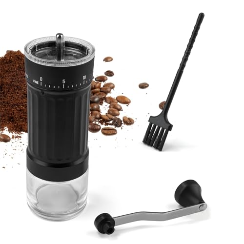AHRLIC Manual Coffee Grinder, Coffee Bean Grinder, Hand Coffee Grinder with 40 Adjustable Settings, Precision Ceramic Burr, Portable for Aeropress, Espresso, Pour Over, Moka Pot, Detachable Handle