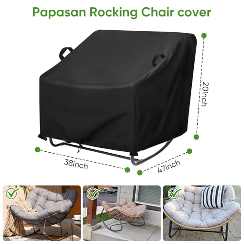 ANANMEI Patio Papasan Rocker Chair Cover, 38" W x 47" D x 20" H, Black — view 2