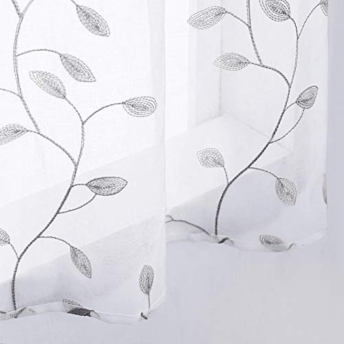 Mrtrees Sheer Voile Curtain Valances, Leaves Embroidered Valance Curtains Rod Pocket, Small Sheer Window Curtains Treatment For Bedroom/Living Room/Kitchen/Basement thumb #4