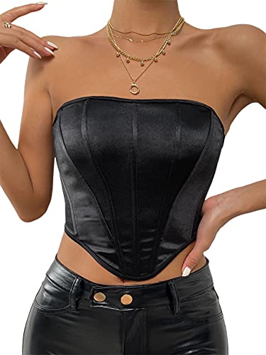 Milumia Women s Backless Crop Tank Sleeveless Asymmetrical Hem Strapless Tube Top Black Small