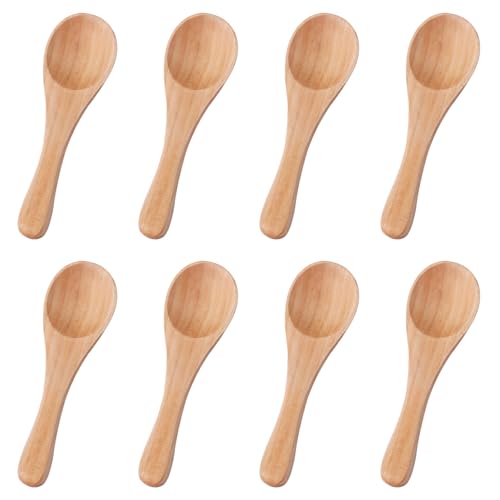 8 Cucchiaini di Legno Piccoli, 10 x 3 cm Colore Legno Mini Cucchiai di Legno Mini Cucchiaini per Condimenti Cucchiaini Minuscoli Utensili da Portata in Legno per Spezie Salse Zucchero Miele