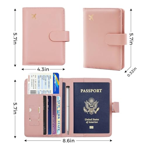 Image of Melsbrinna Premium Leather Passport Holder Covers Case, Waterproof Rfid Blocking Travel Wallet Passport Holder with Pen Holder, Cute Passport Book for Women /Men