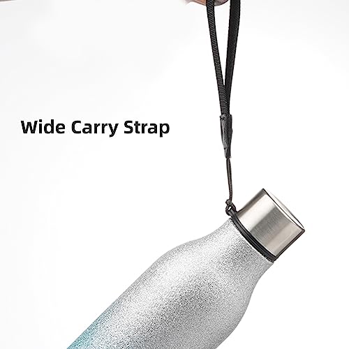 Image of Konokyo Insulated Water Bottle with Strap,18 oz Double Wall Stainless Steel Vacuum Bottles Metal Water Flask,Sparkling Silver Blue