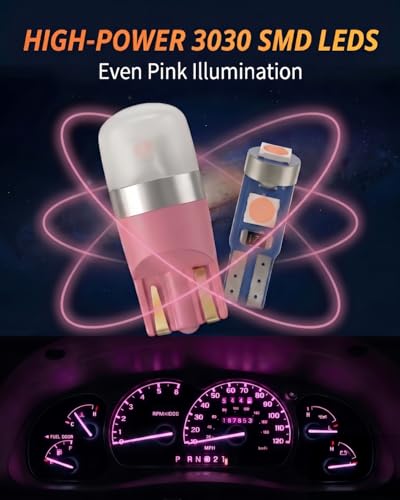 Image of WLJH High Bright Pink Instrument Panel Cluster Gauge Indicator Warning Lamp Bulb Full Led Light Package for Ford Ranger 1995-2003,Pack of 25 | 3030 SMD, Dimmable, Direct Replacement, Purple-Tone Gauge Instrument Backlighting, Warning Indicator Light, 25-Pack